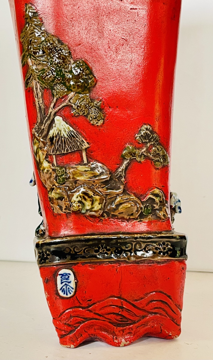 Japanese Sumida Gawa Vase Signed By Ban-ni, Meiji Period, 1900.-photo-5